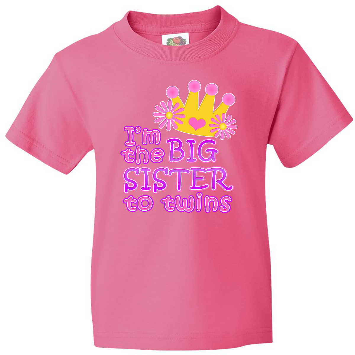Inktastic I'm The Big Sister To Twins. Youth T-Shirt Pink Crown Tee Kids Child - Picture 7 of 11