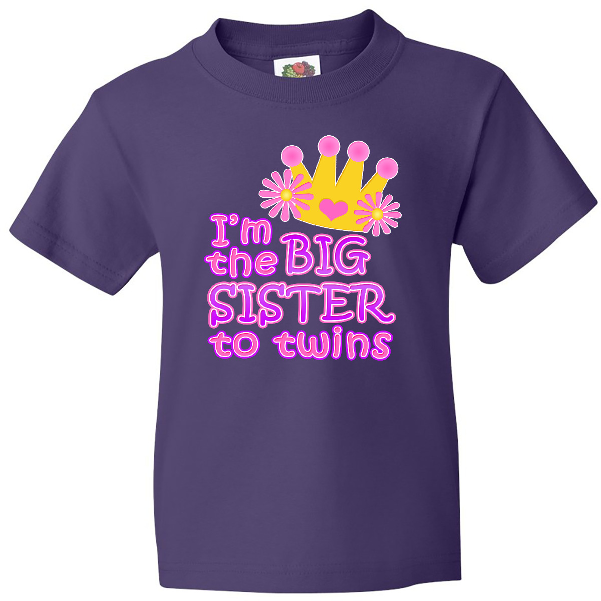 Inktastic I'm The Big Sister To Twins. Youth T-Shirt Pink Crown Tee Kids Child - Picture 9 of 11