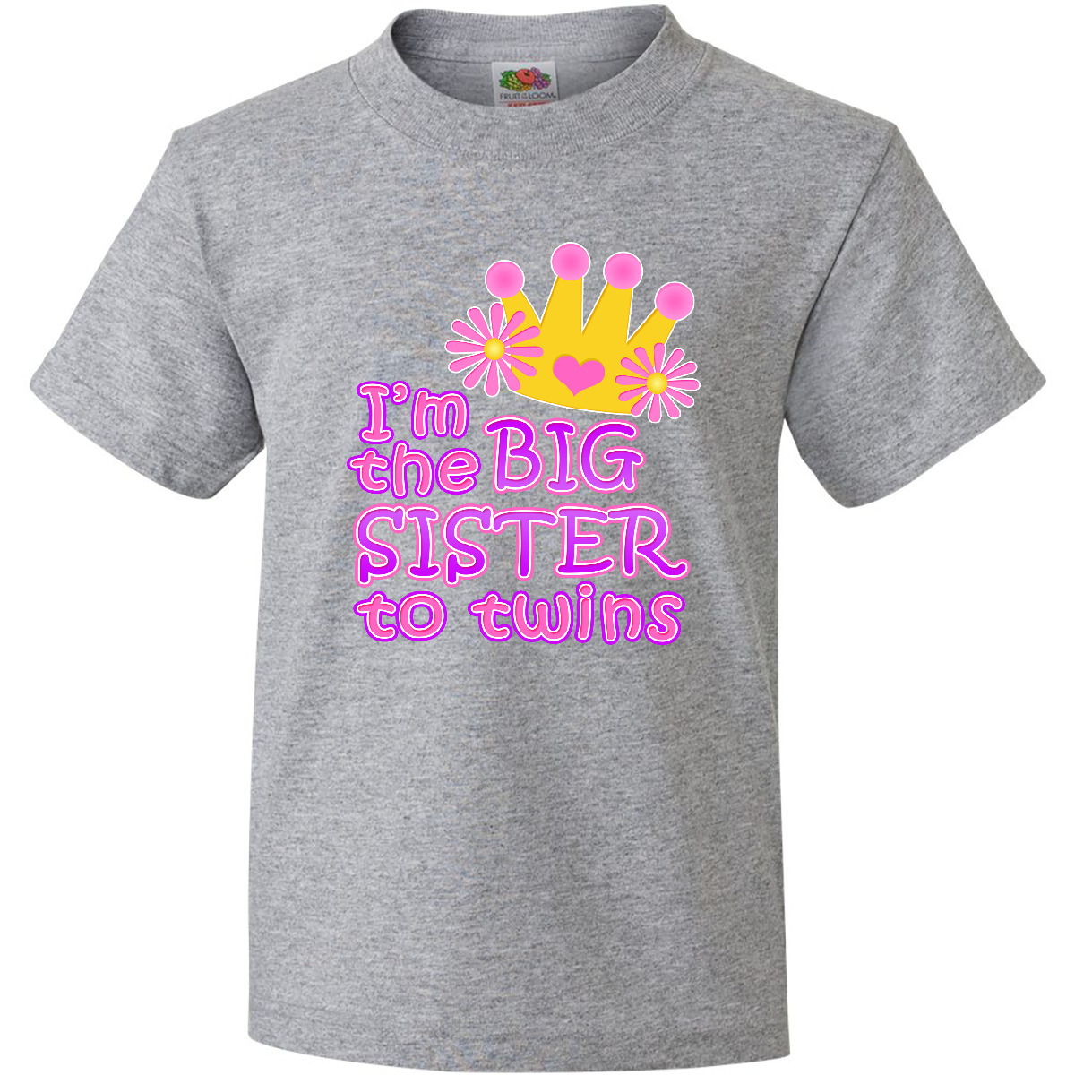 Inktastic I'm The Big Sister To Twins. Youth T-Shirt Pink Crown Tee Kids Child - Picture 4 of 11