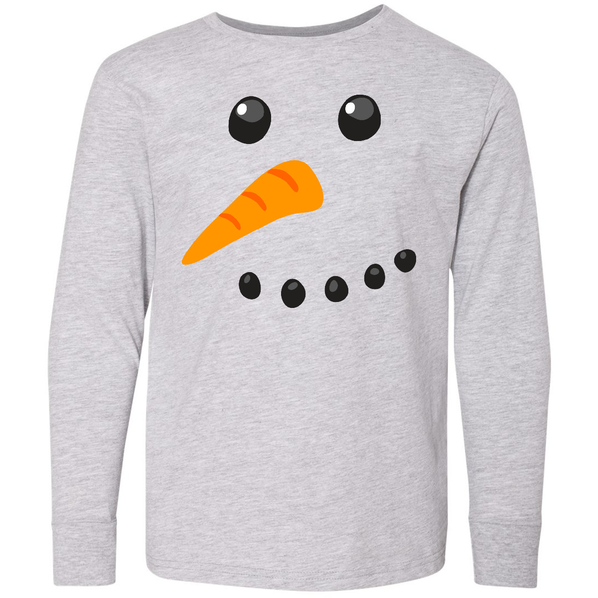 Inktastic Snowman Face Youth Long Sleeve T-Shirt Snow Coal Carrot Frosty Tee - Picture 2 of 3