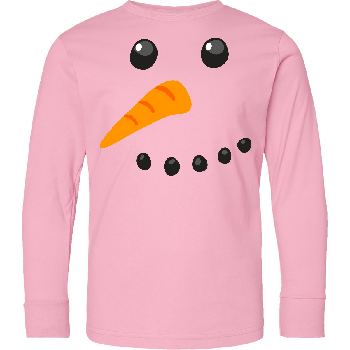 Inktastic Snowman Face Youth Long Sleeve T-Shirt Snow Coal Carrot Frosty Tee - Picture 3 of 3