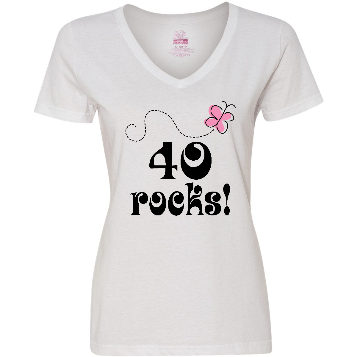 Inktastic 40 Rocks 40. Geburtstag Damen T-Shirt V-Ausschnitt Schmetterling süß Erwachsene alt - Bild 7 von 7