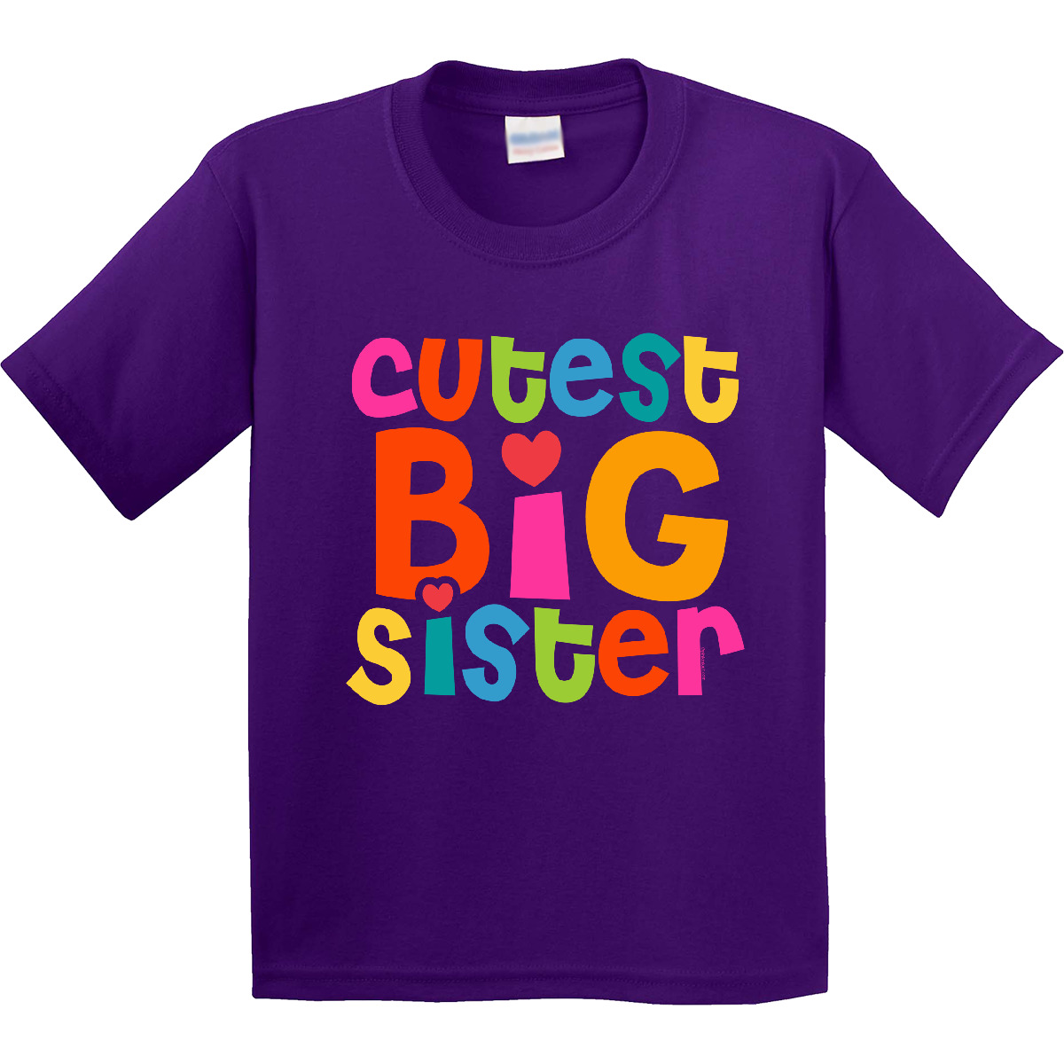 Inktastic Cutest Big Sister Youth T-Shirt Colorful Heart Bright Sibling Tee Kids - Picture 6 of 9