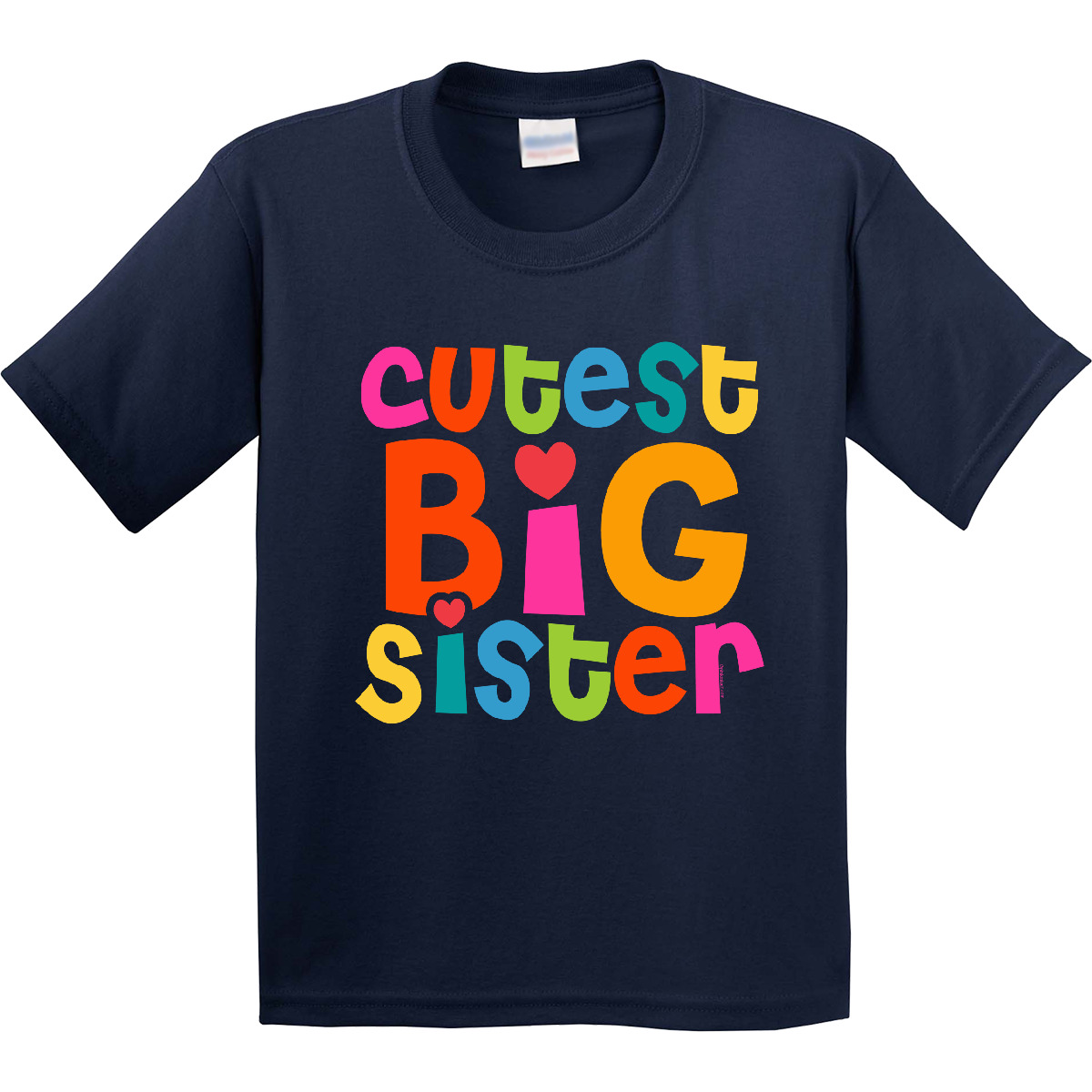 Inktastic Cutest Big Sister Youth T-Shirt Colorful Heart Bright Sibling Tee Kids - Picture 4 of 9