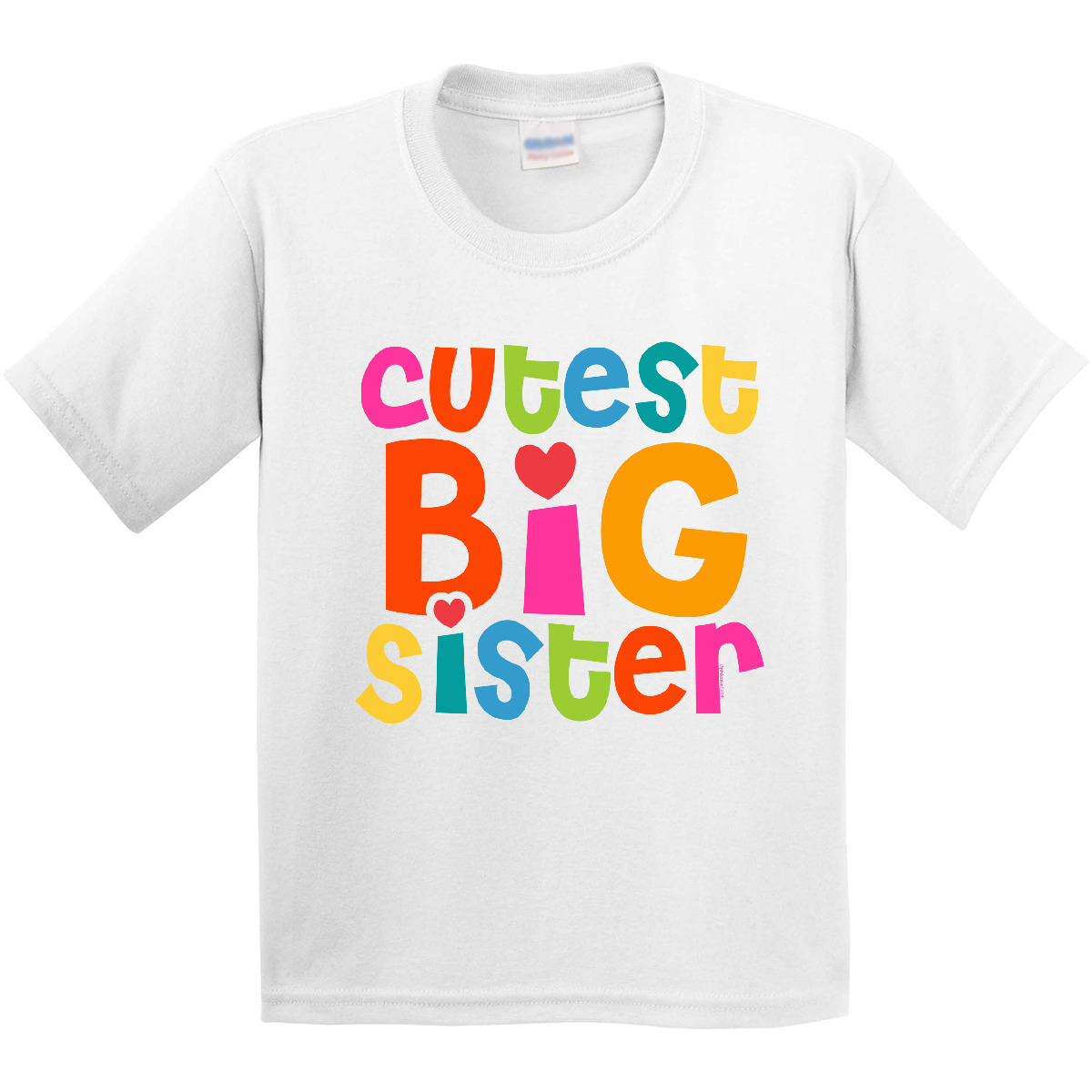 Inktastic Cutest Big Sister Youth T-Shirt Colorful Heart Bright Sibling Tee Kids - Picture 9 of 9