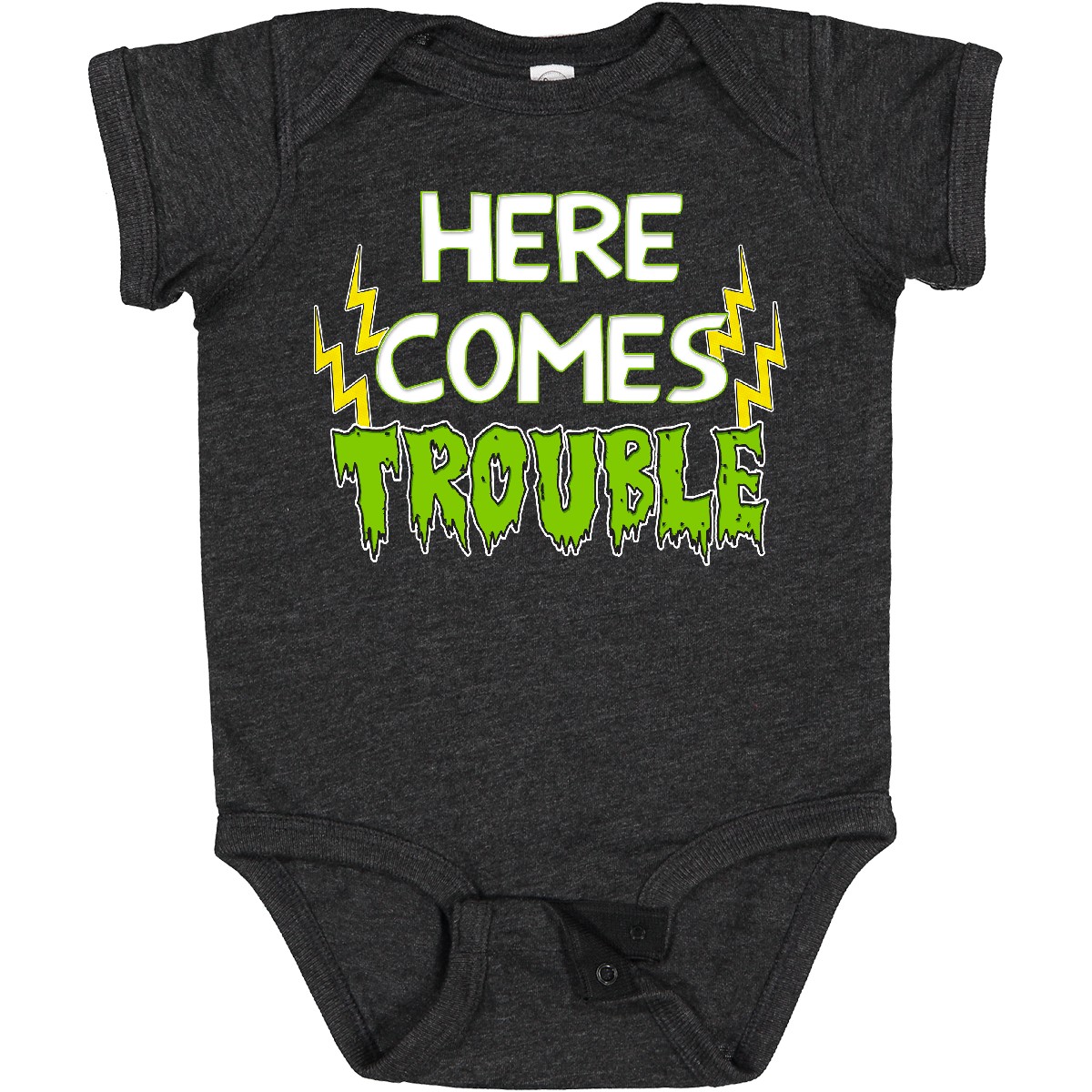 Inktastic Here Comes Trouble Baby Bodysuit Toddler Funny Humor One-piece Infant - Picture 9 of 9