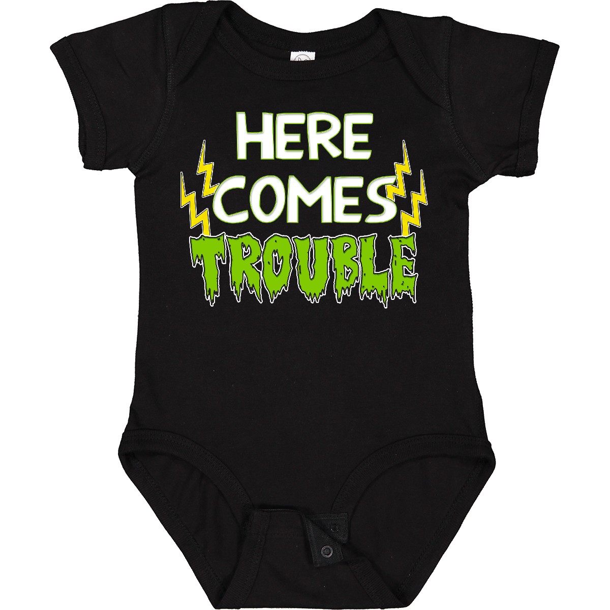 Inktastic Here Comes Trouble Baby Bodysuit Toddler Funny Humor One-piece Infant - Picture 2 of 9