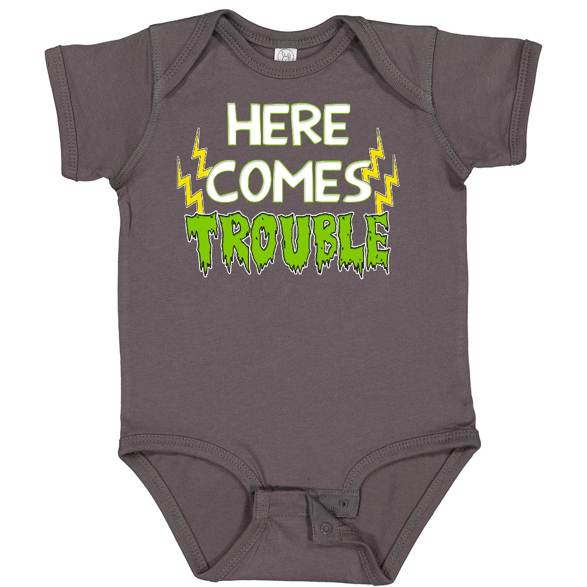 Inktastic Here Comes Trouble Baby Bodysuit Toddler Funny Humor One-piece Infant - Picture 4 of 9