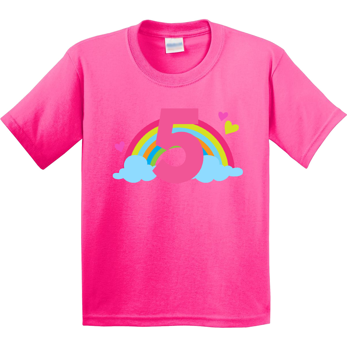 Inktastic 5th Birthday Rainbow Youth T-Shirt Girls Cute Five Adorable Hearts Tee - Picture 5 of 10