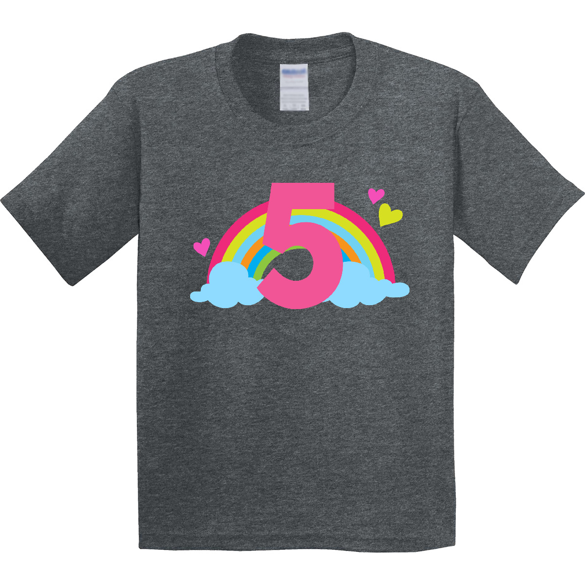 Inktastic 5th Birthday Rainbow Youth T-Shirt Girls Cute Five Adorable Hearts Tee - Picture 7 of 10