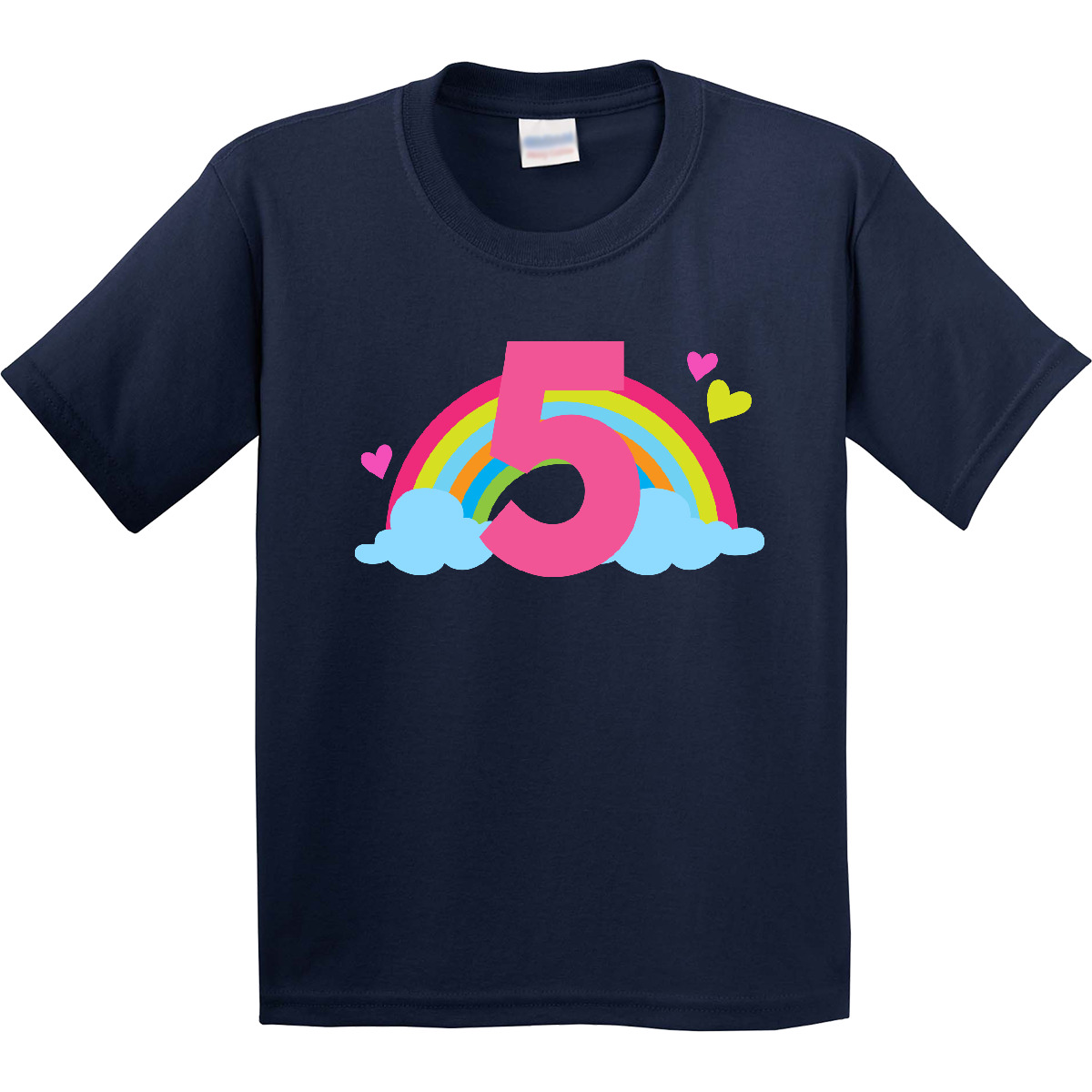 Inktastic 5th Birthday Rainbow Youth T-Shirt Girls Cute Five Adorable Hearts Tee - Picture 4 of 10