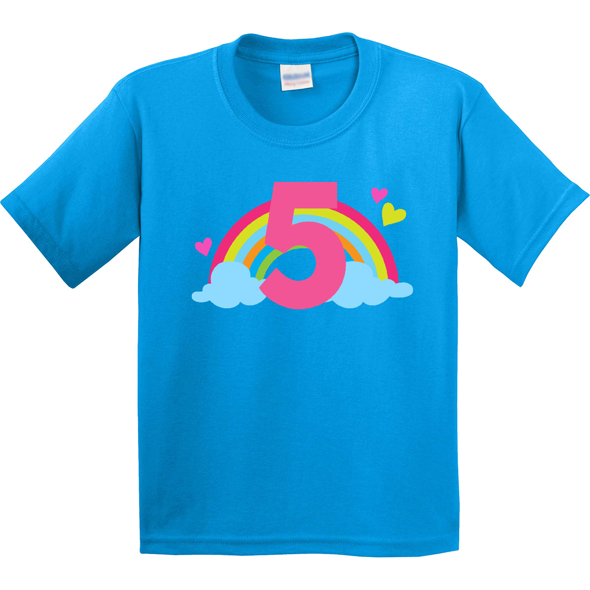Inktastic 5th Birthday Rainbow Youth T-Shirt Girls Cute Five Adorable Hearts Tee - Picture 6 of 10