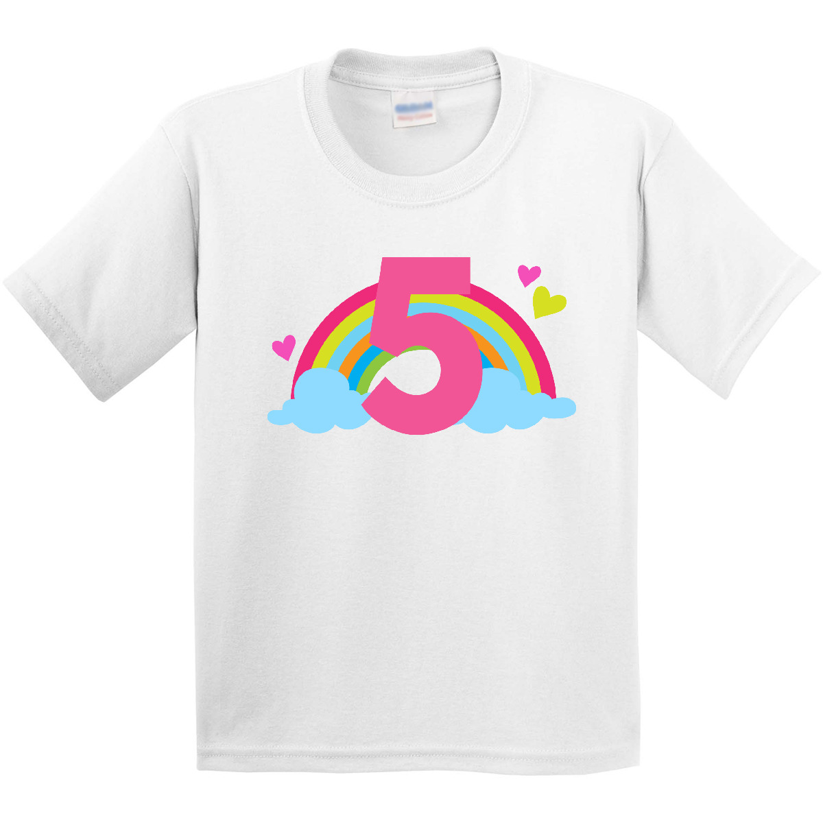 Inktastic 5th Birthday Rainbow Youth T-Shirt Girls Cute Five Adorable Hearts Tee - Picture 10 of 10