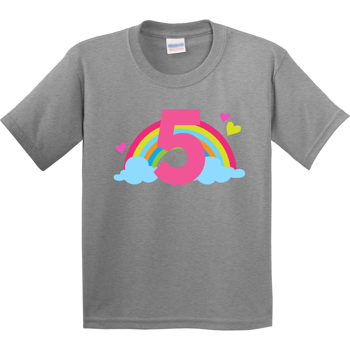 Inktastic 5th Birthday Rainbow Youth T-Shirt Girls Cute Five Adorable Hearts Tee - Picture 3 of 10